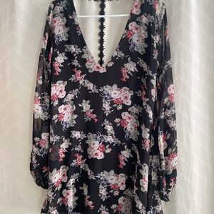 Open back Forever 21 Black Dress with Floral Accents